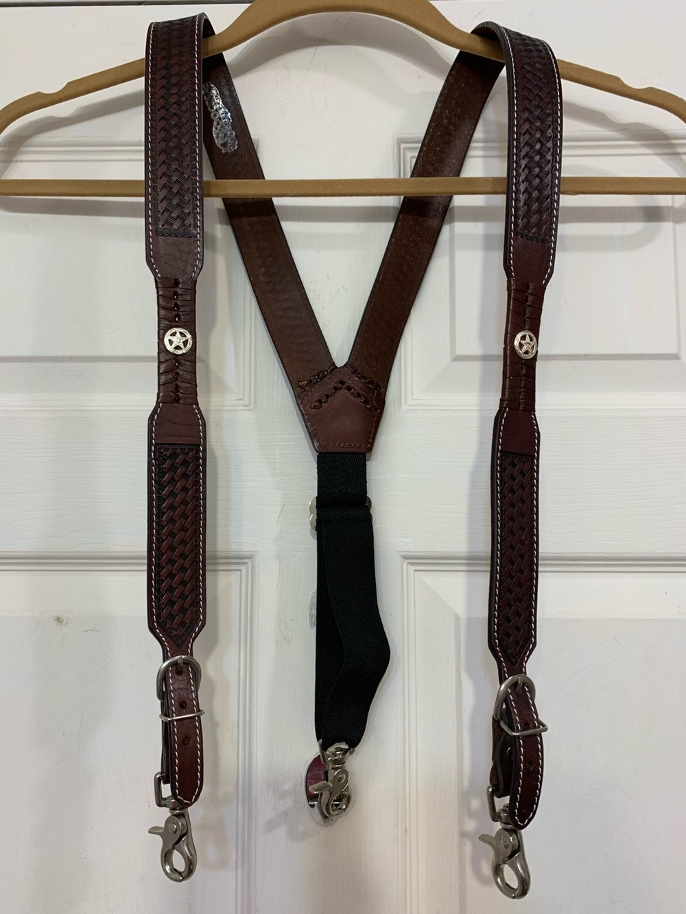 Nocona Brown Leather Basket Weave Men’s XL Suspenders.                3922